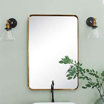 TEHOME 24x36 Brushed Gold Metal Framed Bathroom Mirror for Wall in Stainless Steel Rounded Rectangular Bathroom Vanity Mirrors Wall Mounted