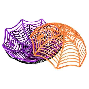 Halloween Spider Web Basket Bowls Halloween Decorations Halloween Spider Web Plastic Baskets Bowls Halloween Candy Bowl Trick or Treat Hand Grabbing Candy Holder Bowls for Halloween Party Decor