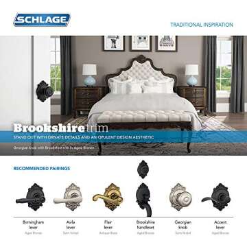 SCHLAGE F51A GEO 609 BRK Georgian Knob with Brookshire Trim Keyed Entry Lock, Antique Brass