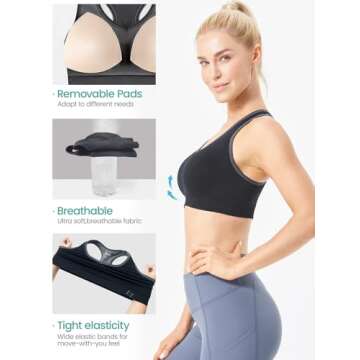 FITTIN Racerback Sports Bras for Women - Padded Seamless High Impact Support for Yoga Gym Workout Fitness