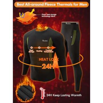 romision Thermal Underwear for Men, Fleece Lined Long Johns Hunting Gear Base Layer Bottom Top Set for Cold Weather A-Black