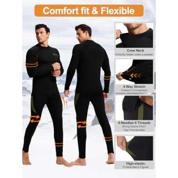 romision Thermal Underwear for Men, Fleece Lined Long Johns Hunting Gear Base Layer Bottom Top Set for Cold Weather A-Black