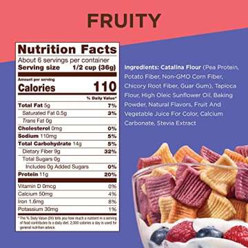 Catalina Crunch Fruity Keto Cereal 4 Pack (8oz Bags) | Low Carb, Sugar Free, Gluten Free | Keto Snacks, Vegan, Plant Based Protein | Breakfast Protein Cereals | Keto Friendly Food