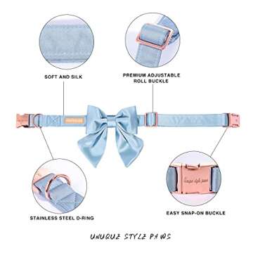 Unique style paws Silk Blue Color Dog Collar Adjustable Durable Dog Collar with Bow Wedding Bow tie Dog Collar for X-Small Puppy and Cats