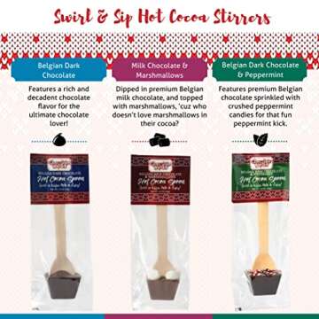 Hot Chocolate Spoons by Chocolate Works, Flavor Variety Pack - Belgian Dark Chocolate, Milk Chocolate & Marshmallows, Peppermint, Cocoa Bomb for Hot Chocolate