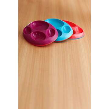 Boon Platter Edgeless Nonskid Divided Plate, Purple/Blue/Pink (Pack of 3)