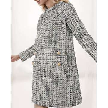 LifeShe Women's Long Sleeve Tweed Mini Dress Business Work Short Dress Elegant Cute Party Dresses