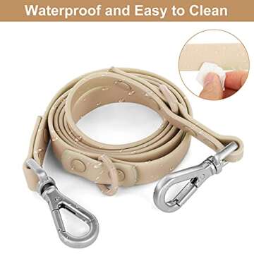 Waterproof Dog Leash: Standard Dog Leashes with 2 Hooks for Walking, Adjustable Lengths for Traffic Control Safety, Durable and Odor Proof, for Medium Large Dogs (Sand Color,M)