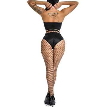 E-Laurels Womens High Waist Patterned Fishnet Tights Suspenders Pantyhose Thigh High Stockings (Black L_hole)