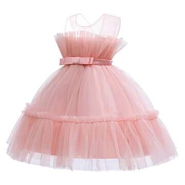 Baby Girl Flower Party Special Occasions Princess Dress Flutter Sleeve Pageant Dresses Tutu Tulle Dance Birthday Gown Dresses 5T 6T Pink 130