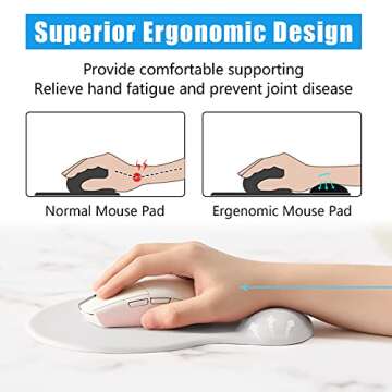 Hsurbtra Ergonomic Mouse Pad with Wrist Rest Support, Gel Mouse Pads with Non-Slip PU Base, Pain Relief Memory Foam Mousepad for Laptop PC, Cute Office Supplies Desk Decro Accessories Ivory White