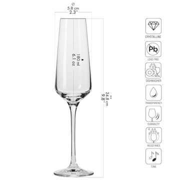 Krosno Crystal Champagne Flute Glasses, Set of 6, 6.1 oz, Avant-Garde Collection, Classic Shape for Timeless Style, Ideal for Mimosas, Prosecco, Sparkling Wine, Dishwasher Safe, Made in Europe