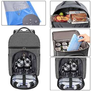 Vogano Picnic Backpack Insulated Bag for 2 Person with Cooler Compartment,with Blanket,Plates and Cutlery Set,for Camping Beach