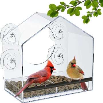 Window Bird Feeder - Strong Suction Cups, No Assembly, Gift for Bird Lovers