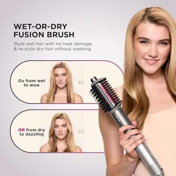 Shark FlexFusion Hair Dryer with Fusion Hair Brush, Diffuser, Ceramic Air Styler with Auto-Wrap Hair Curlers, Ceramic Plates, Cosmic Blush HD642