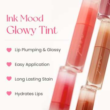 Peripera Ink Mood Glowy Tint, Lip-Plumping, Naturally Moisturizing, Lightweight, Glow-Boosting, Long-Lasting, Comfortable, Non-Sticky, Mask Friendly, No White Film (02 CORAL INFLUENCER)