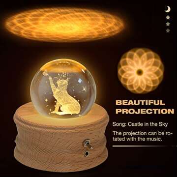 Kibuhain 3D Crystal Ball Music Box | LED Projection & Rotating Base