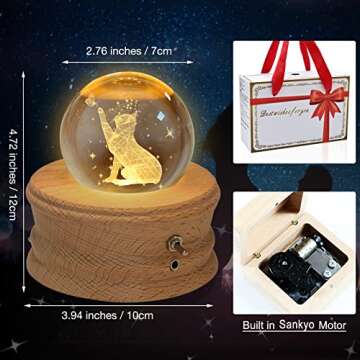 3D Crystal Ball Music Box with LED Projection