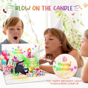 Cute Cat Pop Up Birthday Card with Music & Lights