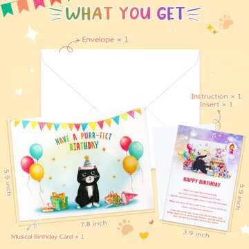 Cute Cat Pop Up Birthday Card with Music & Lights