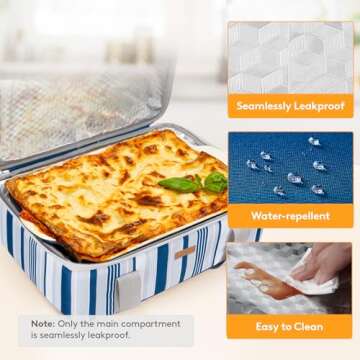 LUNCIA Insulated Casserole Carrier for Hot or Cold Food, Lasagna Lugger Tote for Potluck Parties/Picnic/Cookouts, Fits 9"x13" Baking Dish, Blue