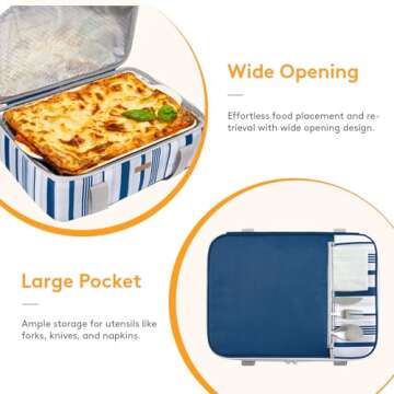 LUNCIA Insulated Casserole Carrier for Hot or Cold Food, Lasagna Lugger Tote for Potluck Parties/Picnic/Cookouts, Fits 9"x13" Baking Dish, Blue