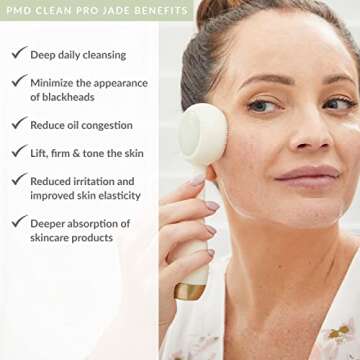 PMD Beauty Clean Pro Jade - Smart Facial Cleansing Device with Silicone Brush & Jade Gemstone ActiveWarmth Anti-Aging Massager - Waterproof - SonicGlow Vibration - Clear Pores & Blackheads