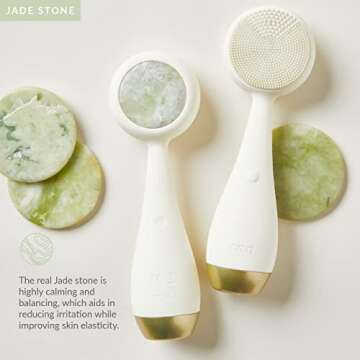 PMD Beauty Clean Pro Jade - Smart Facial Cleansing Device with Silicone Brush & Jade Gemstone ActiveWarmth Anti-Aging Massager - Waterproof - SonicGlow Vibration - Clear Pores & Blackheads