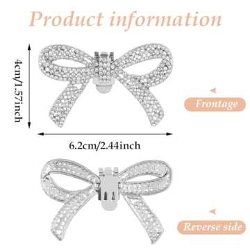 WLLHYF 1 Pair Rhinestone Shoe Clips Detachable Classic Fashion Sparkling Bow Heels Shoe Charms Decoration Accessories Bridal Wedding Party Crystal Shoe Buckles(Silver)