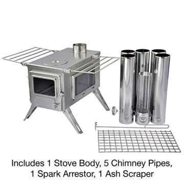 Winnerwell Nomad View Large Tent Stove | Portable Wood Burning Stove for Tents, Shelters, and Camping | 1500 Cubic Inch Firebox | Precision Stainless Steel Construction | Includes Chimney Pipe