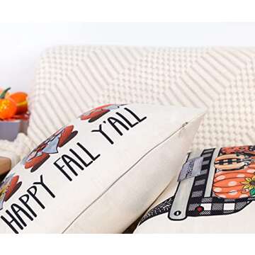 4TH Emotion Fall Decor Pillow Covers 18x18 Set of 4 Thanksgiving Pumpkin Farmhouse Decorations Buffalo Check Gnomes Outdoor Happy Fall Harvest Pillows Decorative Throw Cushion Case for Couch TH006