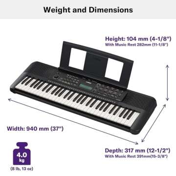 Yamaha PSR-E283 61 Key Portable Keyboard for Beginners with Music Rest, Power Adapter