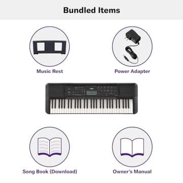 Yamaha PSR-E283 61 Key Portable Keyboard for Beginners with Music Rest, Power Adapter