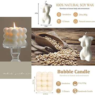 2 Pieces Bubble Candle - Cube Soy Wax Candles,Female Body Shaped Candle, Hand Poured Scented Candle, Cute Wax Candles Home Decor and Gifting (Creamy White)