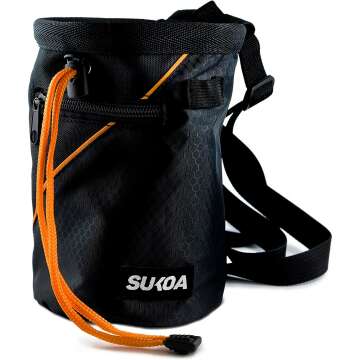 Sukoa Chalk Bag for Rock Climbing - Bouldering Chalk Bag Bucket with Quick-Clip Belt and 2 Large Zippered Pockets - Rock Climbing Gear Equipment