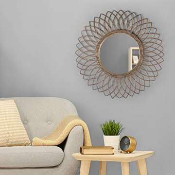 American Art Decor Woven Rattan Sunburst Accent Wall Mirror 24” (Grey)