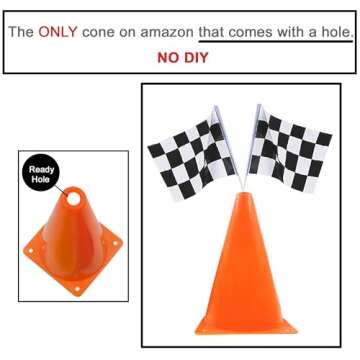 7inch Orange Racing Traffic Cones Party Decoration with Racing Checkered Flags,11inch Safety Sport Training Plastic Cones with Racing Flags,Race Car Birthday Party Supplies,Racing Themed Party