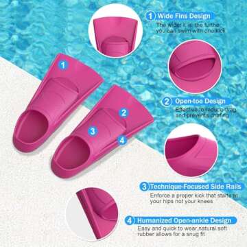 Gintenco Swim Fins, Kids Swim Training Fins for Lap Swimming, Travel Size Flippers with Mesh Bag, Silicone Swimming Fins for Kids Teens Adults Women Men