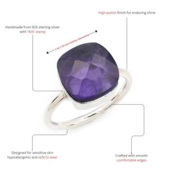 Sterling Silver Art Deco Amethyst Ring for Women