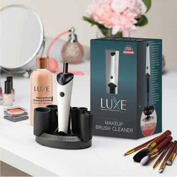 Luxe Makeup Brush Cleaner, Electric Makeup Brush Cleaner with Cleaning Solution Included, USB Charging Station, 3 Adjustable Speeds, Makeup Cleaner to Instantly Wash and Dry Your Makeup Brushes