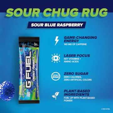 G Fuel FaZe Rug Energy Powder Packets, Sugar Free, Clean Caffeine Focus Supplement, Water Mix, Sour Blue Raspberry Flavor, Focus Amino, Vitamin + Antioxidants Blend - 6 Stick Pack, 0.25 oz