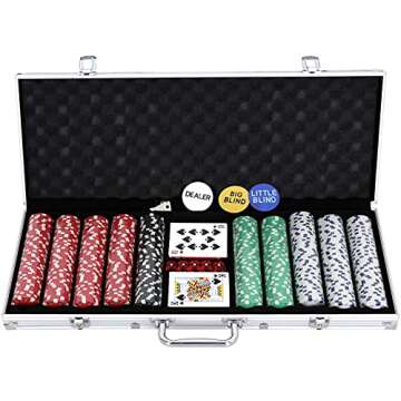 Smartxchoices 48" Poker Table Top + 500 Poker Chip Set Bundle Folding 8 Player Table Topper with Cup Holders Dice Style Casino Poker Chips w/Aluminum Case for Texas Holdem Blackjack Gambling