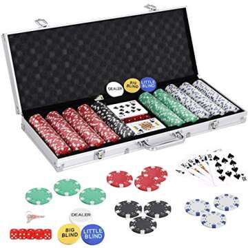 Smartxchoices 48" Poker Table Top + 500 Poker Chip Set Bundle Folding 8 Player Table Topper with Cup Holders Dice Style Casino Poker Chips w/Aluminum Case for Texas Holdem Blackjack Gambling