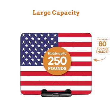 Inspired Living Collapsible Ultra-Slim Pack-N-Roll,2 Wheel Utility Cart w/Lid Used as Seat up to 250 Lbs, Telescopic Handle, Super Strong, for Home,Garden,Shopping,Office,School, Large, American Flag