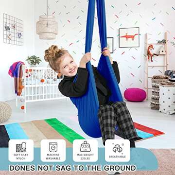 Aokitec Therapy Swing for Kids with Special Needs (Hardware Included) Snuggle Swing Cuddle Hammock Indoor Adjustable Aerial Yoga for Children with Autism, ADHD, Asperger, Sensory Integration(Blue)