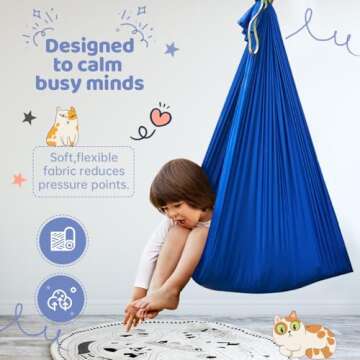 Aokitec Therapy Swing for Kids with Special Needs (Hardware Included) Snuggle Swing Cuddle Hammock Indoor Adjustable Aerial Yoga for Children with Autism, ADHD, Asperger, Sensory Integration(Blue)