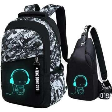 Asge School Backpack for Teenager Boys - Stylish Print Design