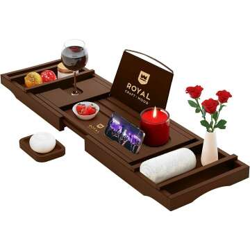 ROYAL CRAFT WOOD Luxury Bathtub Caddy Tray – Adjustable Organizer for Two