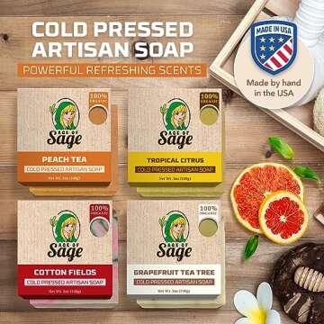 Age of Sage Natural Bar Soap Gift Set for Women Vegan Bath H made Cold Process Artisan with Essential Oil, Aromatic All Moisturizing Wash Soaps, Fragrant Victorian Scent (4 Pack) 1 Count (Pack of 4)