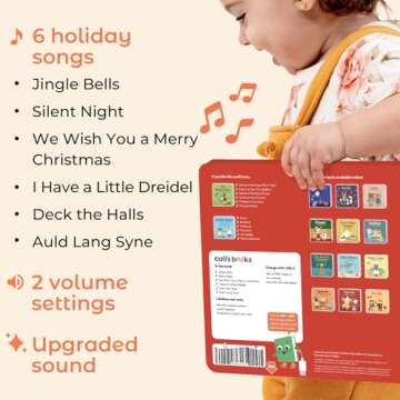 Cali's Books Jingle Bells USB-C Rechargeable Christmas Musical Book - Toddler Interactive Christmas Books for Kids and Babies - Sound Books for Toddlers 1-3 - Baby